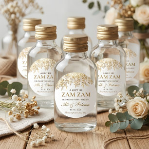 Pegatina Redonda agua zamzam floral dorada nikah boda musulmana