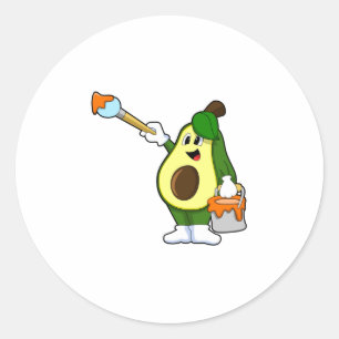 Pegatina Redonda Aguacate como pintador con pincel de pintura