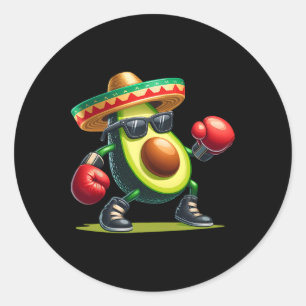 Pegatina Redonda Aguacate con habilidades de boxeo Cinco De Mayo Di