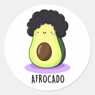Pegatina Redonda Aguacate divertido de Afrocado con afro pun