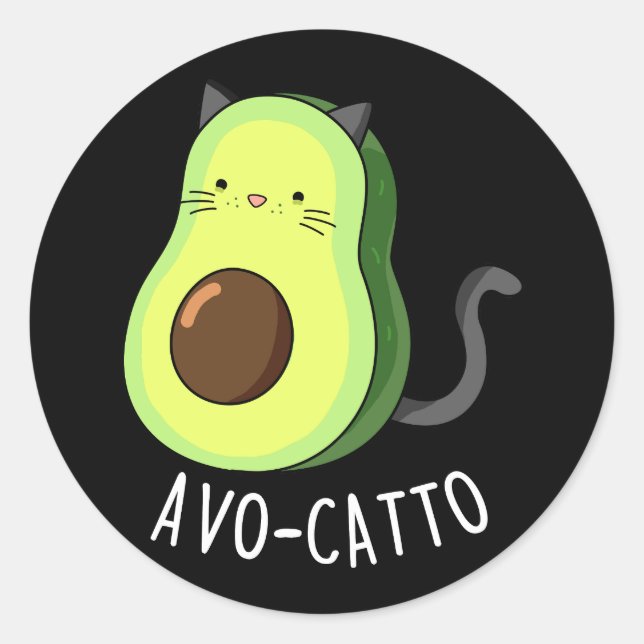 Pegatina Redonda Aguacate Funny Aguacate Cat Pun Dark BG (Anverso)