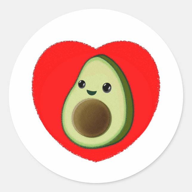 Pegatina Redonda Aguacate, Personalizado Bebé Cutáneo En El Corazón (Anverso)