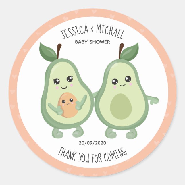 Pegatina Redonda Aguacate rosado Holy Guacamole Baby Shower (Anverso)