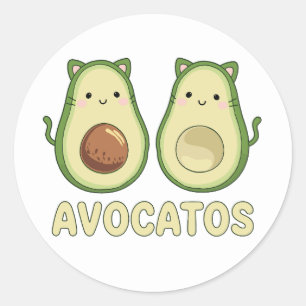 Pegatina Redonda Aguacates Kawaii Cat & Aguacate