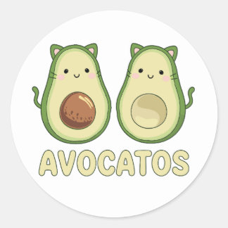 Pegatina Redonda Aguacates Kawaii Cat & Aguacate
