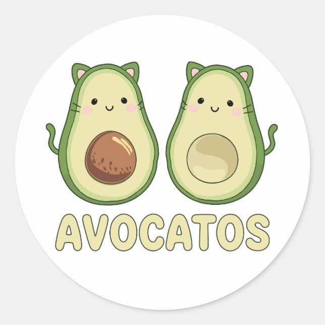 Pegatina Redonda Aguacates Kawaii Cat & Aguacate (Anverso)