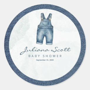 Pegatina Redonda Aguada Vaqueros Azul Bebé Cumple Ropa Denim 