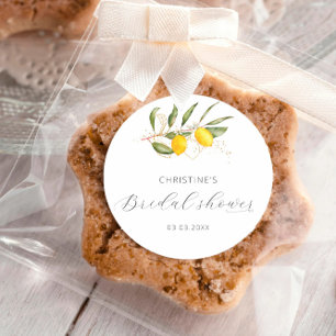 Pegatina Redonda Aguamarina al Limón Floral Bridal Shower 