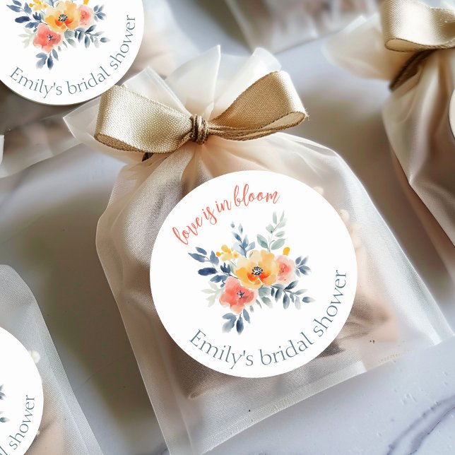 Pegatina Redonda Aguarela floral para despedida de soltera personal (Watercolor Floral Bridal Shower Custom Classic Round Sticker
)