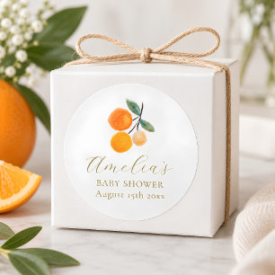 Pegatina Redonda Aguarela Naranja Citrus Baby Shower Personalizado