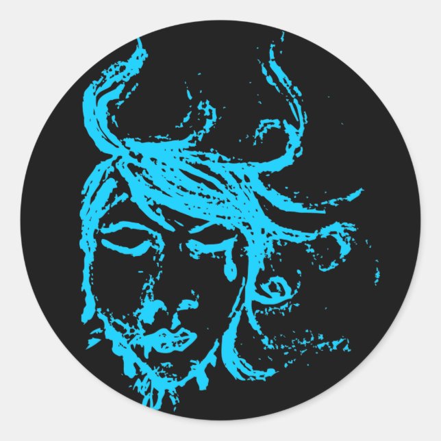 Pegatina Redonda aguas azules (Anverso)