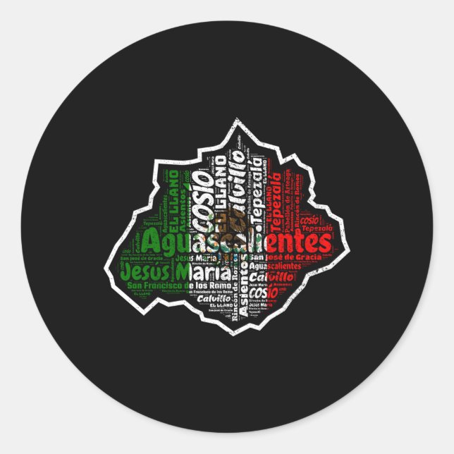 Pegatina Redonda Aguascalientes México Bandera Mexicana Mapa Mexica (Anverso)