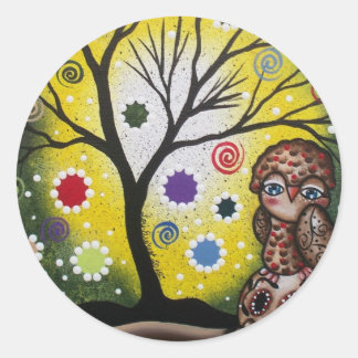 Pegatina Redonda Agudo Ojo Por Lori Everett_ Day Of Deed, Owl