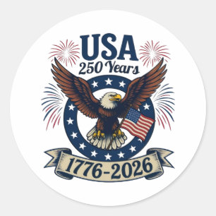 Pegatina Redonda Águila Americana Patriótica 250 Años 1776-2026