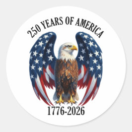 Pegatina Redonda Águila Americana Patriótica 250 Años 1776-2026