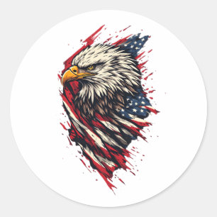 Pegatina Redonda Águila Americana Patriótica Vintage 4 de Julio