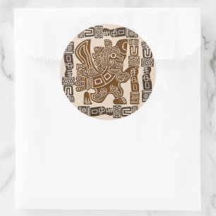 Pegatina Redonda Águila azteca guerrera arte tribal antiguo