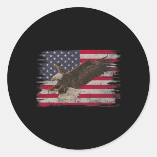 Pegatina Redonda Águila Calva 4 De Julio Bandera Estadounidense Hom