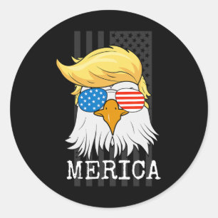 Pegatina Redonda Águila Calva 4 De Julio Trump Bandera Estadouniden