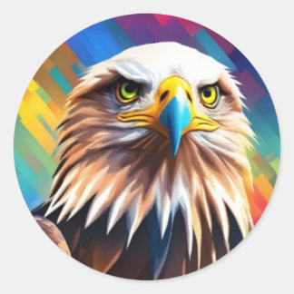 Pegatina Redonda Águila Calva Colorida