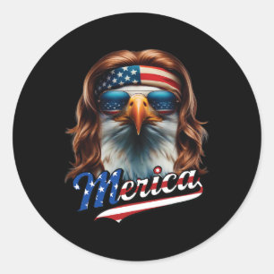 Pegatina Redonda Águila calva Merica 4 de julio Mullet de águila di