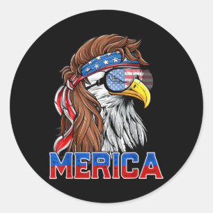 Pegatina Redonda Águila Calva Mullet Merica Bandera Americana Patri