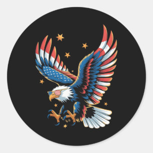 Pegatina Redonda Águila Calva Patriótica Bandera Americana 4 De Jul
