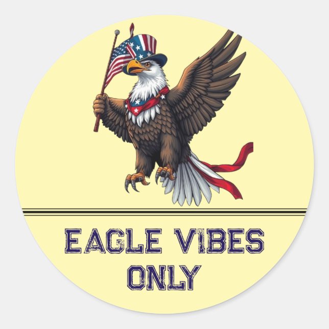 Pegatina Redonda Águila calva patriótica con bandera estadounidense (Anverso)