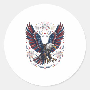 Pegatina Redonda Águila Calva Patriótica Fuegos Artificiales Vector