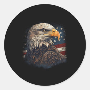 Pegatina Redonda Águila Calva Us Bandera Americana 4 De Julio Orgul