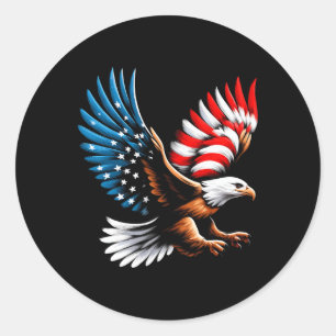 Pegatina Redonda Águila Calva y Bandera Americana Patriótica 4 de J