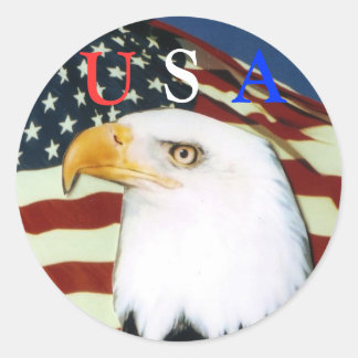 Pegatina Redonda Águila con bandera, U, S, A scker