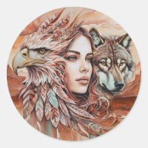 Águila - Mujer - Lobo - acuarela arte 1 - Diversió