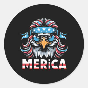 Pegatina Redonda Águila Mullet Gafas Merica Estados Unidos Bandera