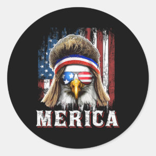 Pegatina Redonda Aguila Mullet Merica 4 De Julio Bandera Americana