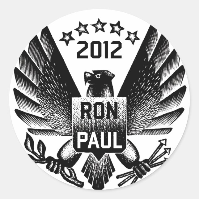 Pegatina Redonda Águila negra Ron Paul 2012 (Anverso)