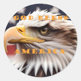 Pegatina Redonda Águila Patriótica Americana, ¡Dios bendiga a Estad