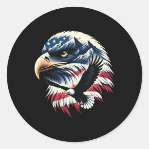 Pegatina Redonda Águila Patriótica Bandera De Usa 4 De Julio Hombre