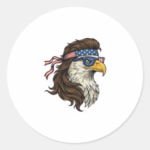 Pegatina Redonda Aguila Patriótica Mullet Grabado Vintage Vector De