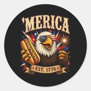 Pegatina Redonda Águila Patriótica Patriótica 1776 Comida Bbq Usa