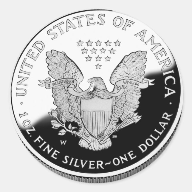 Pegatina Redonda Águila Plata Americana 1 Dólar (Anverso)