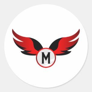 Pegatina Redonda Águila Roja Alada con Nombre Personalizado