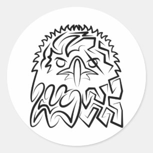 Pegatina Redonda Águila Tribal Negra y Blanca