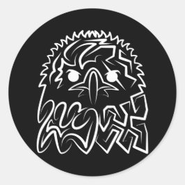 Pegatina Redonda Águila Tribal Negra y Blanca