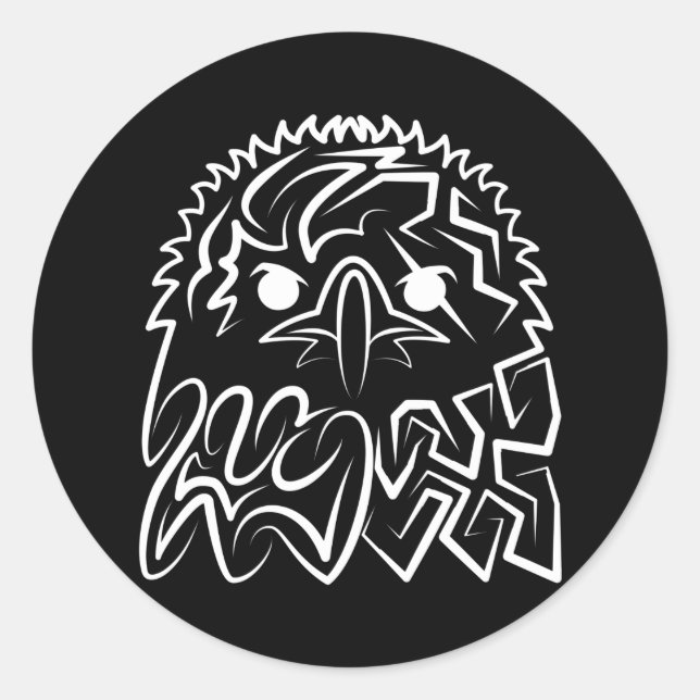 Pegatina Redonda Águila Tribal Negra y Blanca (Anverso)