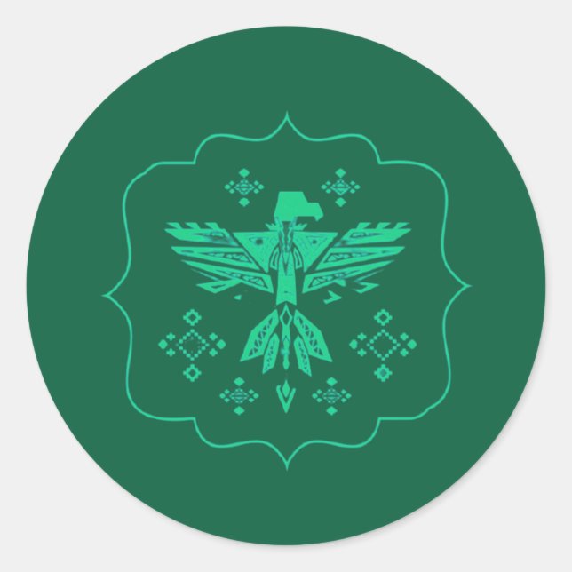 Pegatina Redonda Águila tribal teal (Anverso)