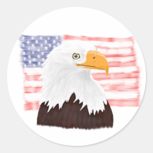 Pegatina Redonda Águila y bandera calva americana - blanco transpar