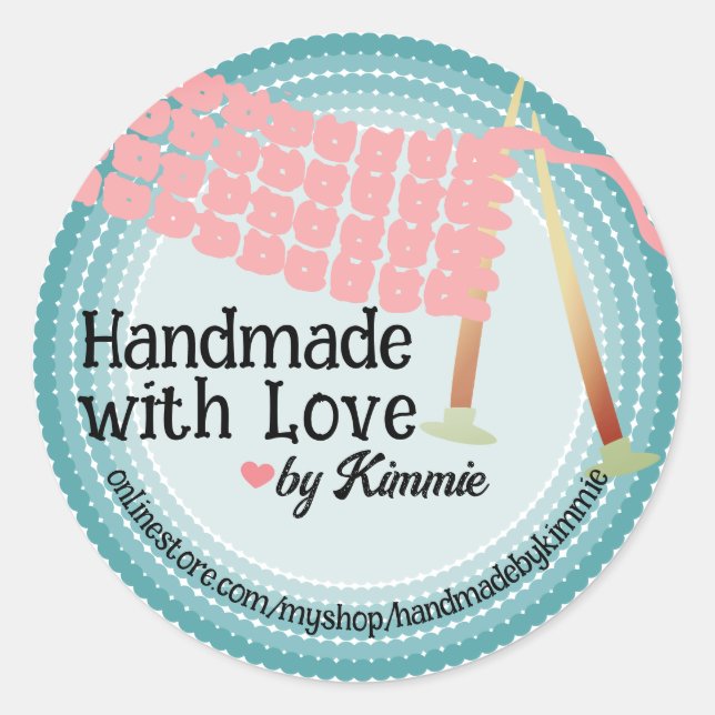 Pegatina Redonda Agujas de punto de tejido de punto de punto de tej (Anverso)