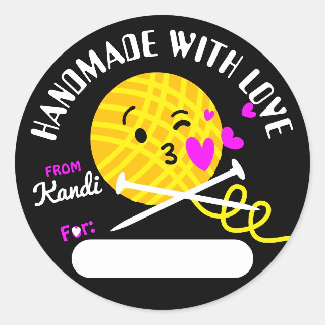 Pegatina Redonda Agujas para tejer la cara de besos jóvenes hechas  (Anverso)