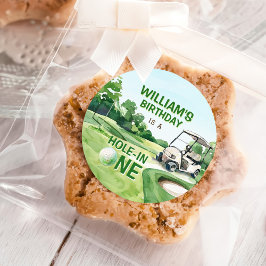 Pegatina Redonda Agujero en un golf Par-tee Primer cumpleaños